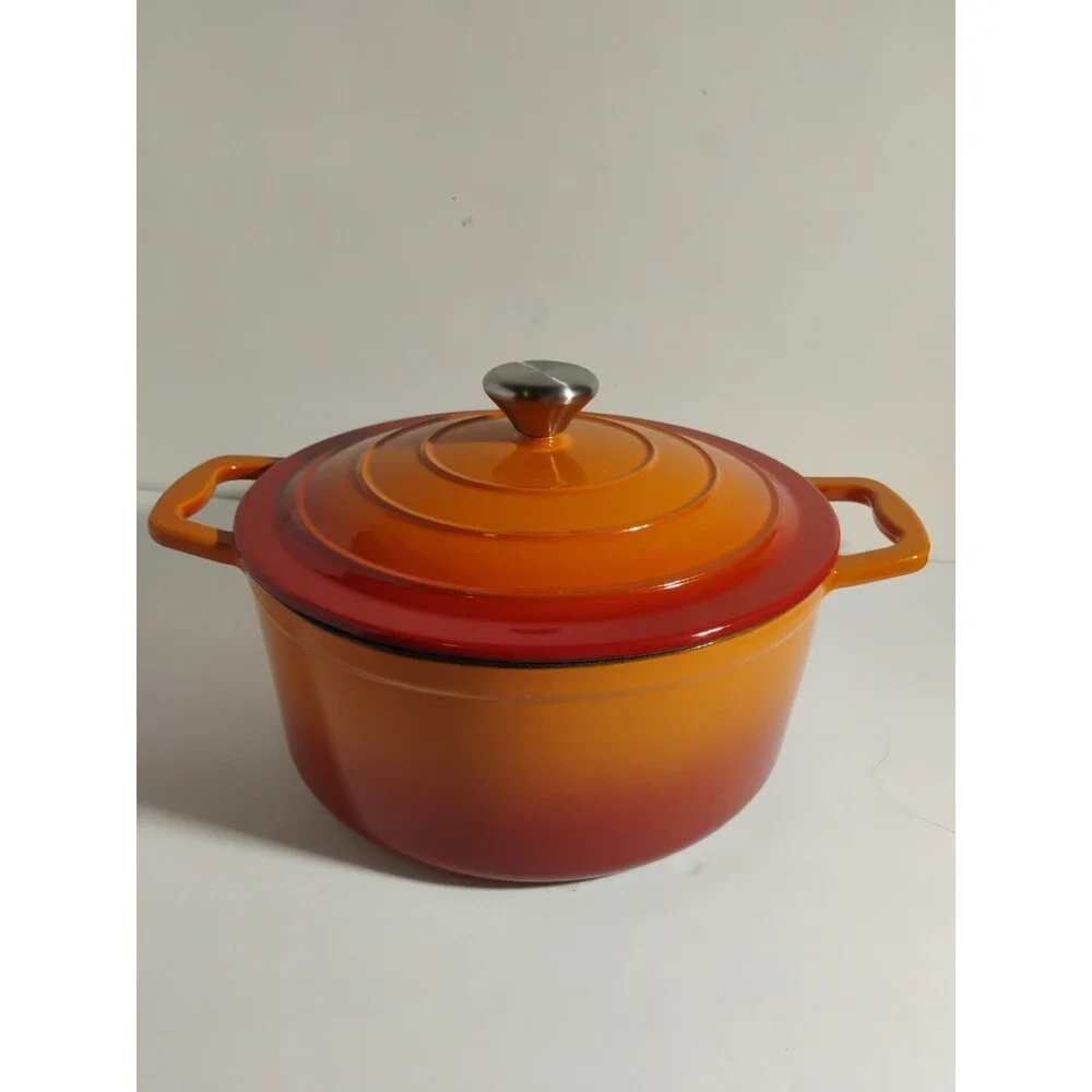 Chef Power 4.5QT Orange Flamed Enameled Cast Iron Dutch Oven with Lid New